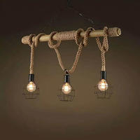 Creative Bamboo Vintage Lighting Hemp Rope Handmade Hanging Iron Fitting Pendant Light E27 Led Restaurant Chandelier